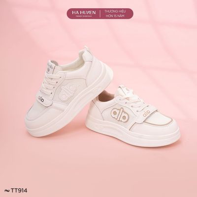 Giày thể thao nữ 4cm HÀ HUYỀN, Sneaker nữ dây buộc phối quai dán đế cao 4 phân - TT914