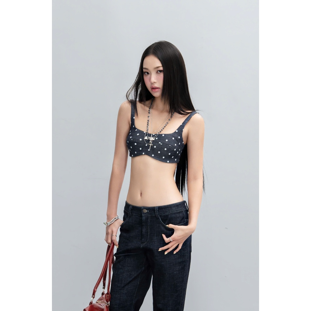 Áo bra 2 dây chấm bi màu denim xanh Solis Bra - HOO DESIGN