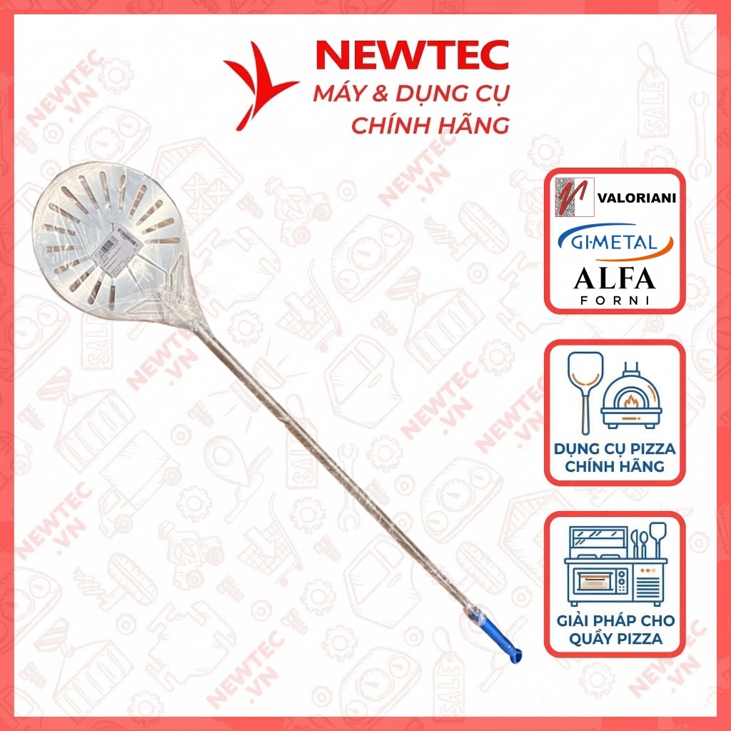 Xẻng đảo pizza Gi.Metal Azzura loại trung – mặt xẻng tròn 20 cm – tổng chiều dài 142 cm