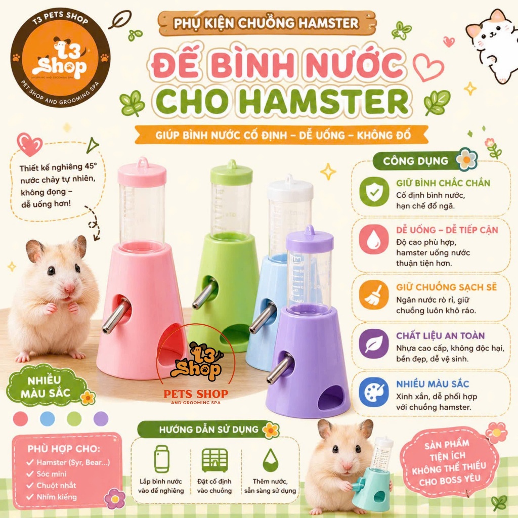 đế nhựa 2in1 để bình nước dành cho hamster - T3 PETS SHOP