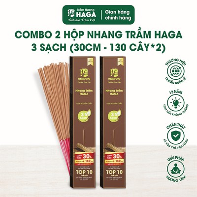 [ĐƠN 199K TẶNG NHANG] 2 HỘP Nhang trầm tự nhiên HAGA 3 sạch 130 cây* 2/30cm, thơm trầm thờ cúng, ít khói,an toànsức khỏe