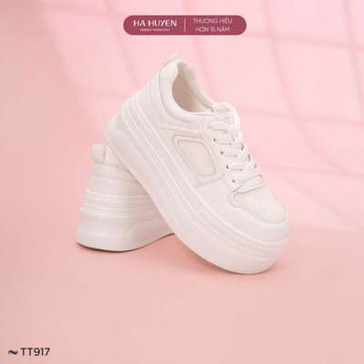 Giày thể thao nữ 6,5cm HÀ HUYỀN, Sneaker nữ dây buộc hông lưới độn đế 6,5 phân - TT917