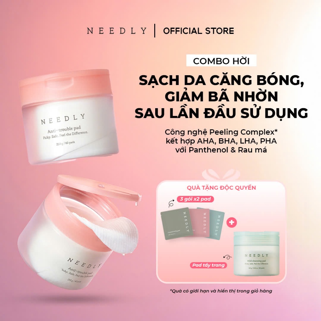 Combo Toner Pad Needly Anti-Trouble Làm Sạch Bã Nhờn Căng Bóng 500G 120 Miếng