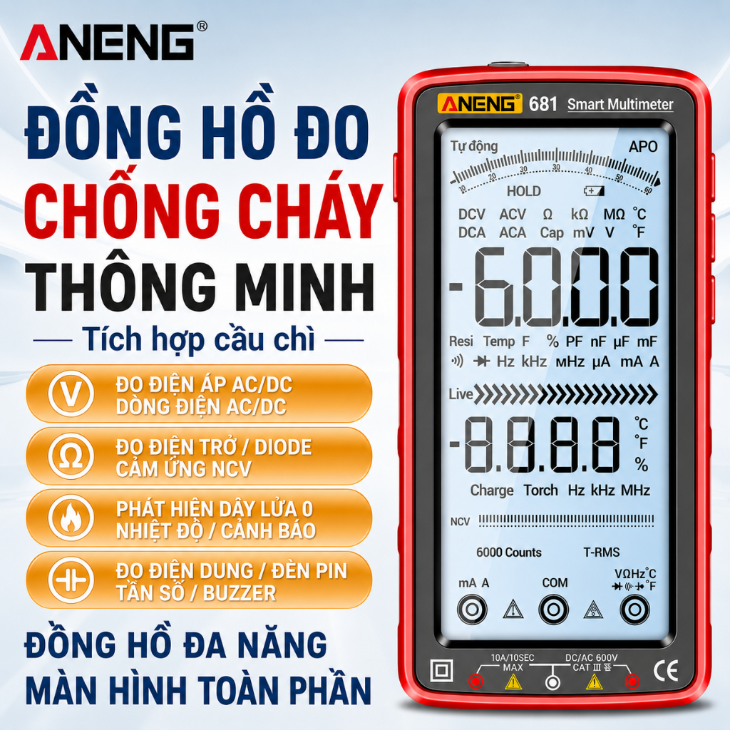 ĐỒNG HỒ VẠN NĂNG ANENG - 681, TÍCH HỢP MÀN HÌNH LỚN DỄ SỬ DỤNG