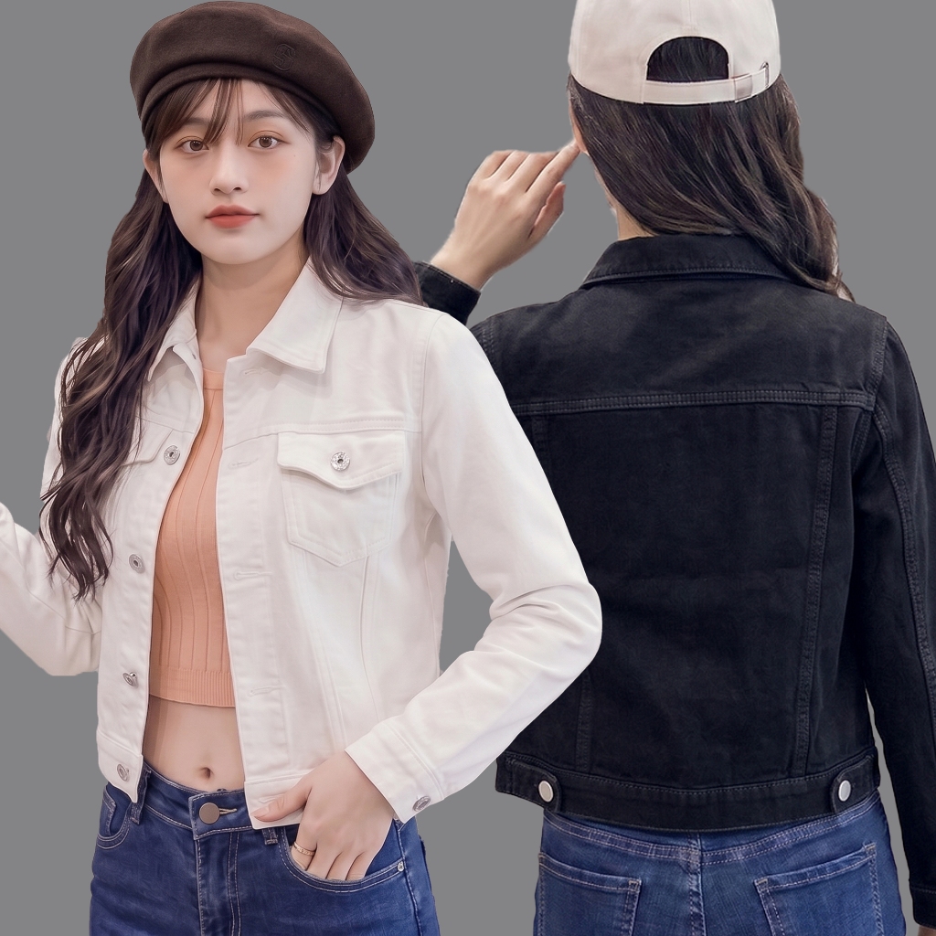 Áo khoác KAKI nữ basic AK003, mẫu Jacket dáng ôm ngắn cổ bẻ dài tay màu trơn phối đa phong cách
