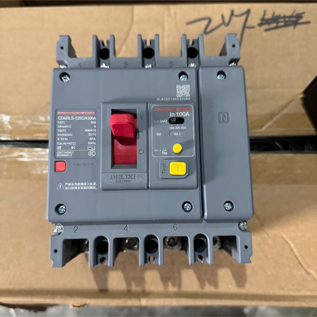 Cầu dao chống dòng rò, Aptomat chống giật 3 pha 4 cực (RCCB) Delixi CDM3LS-125C/4300A dòng 100A, 160