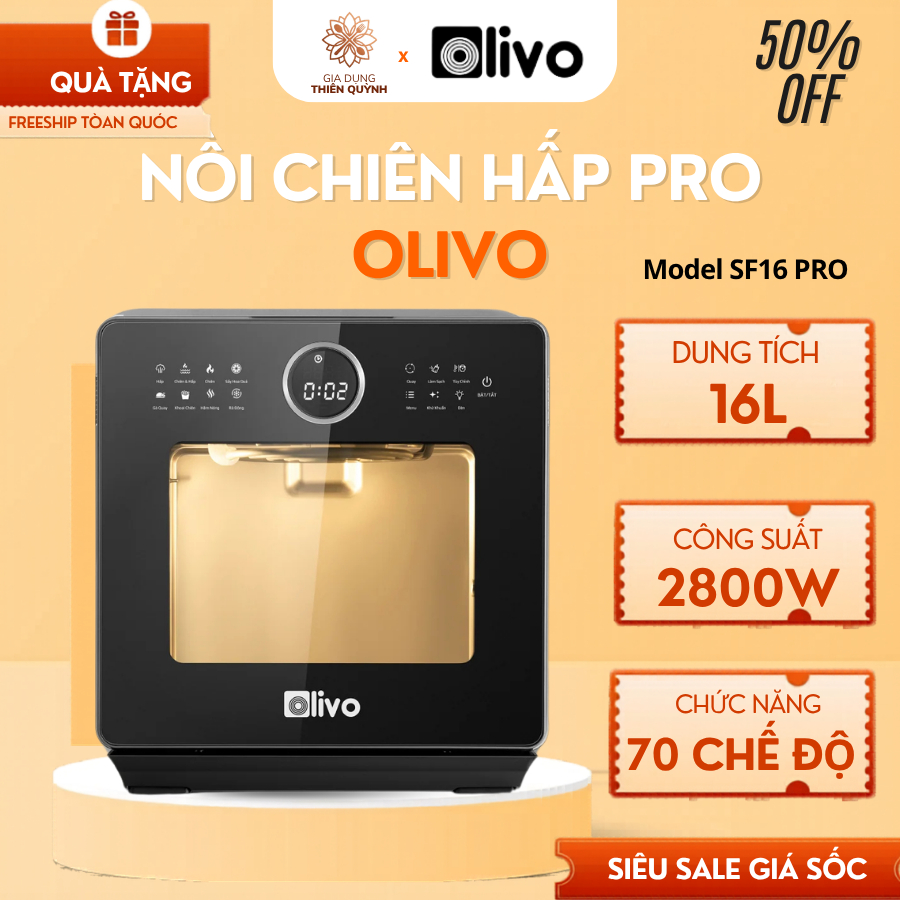 -- Nồi Chiên Hấp OLIVO SF16 PRO Màn Hình Cảm Ứng OLED, Khoang Nướng 16L Cao Cấp - Home Chef Market -