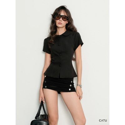 TUBYCATU Áo Sơ Mi Cổ Sen Tay Ngắn Scarlett Top Nữ Tính Thanh Lịch