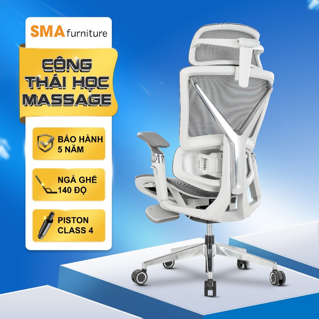 Ghế công thái học Nghia Furniture Massage EM-01, ngả ghế 140 độ, tay vịn 6D, tải trọng 150kg