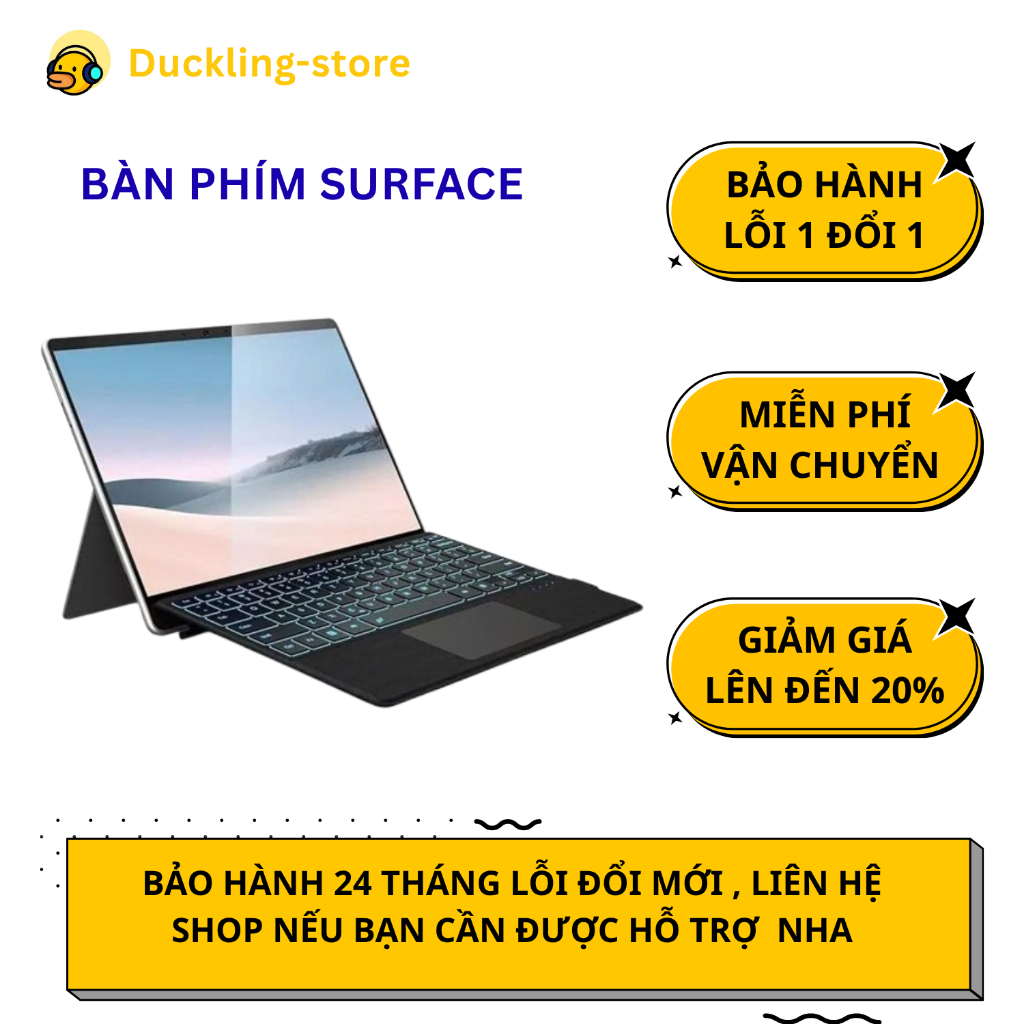 Bàn phím Surface kết nối Bluetooth Có đèn nền cho Surface Pro 3/4/5/6/7, Pro8/9/ X/ 10/11 GO/GO2/GO3