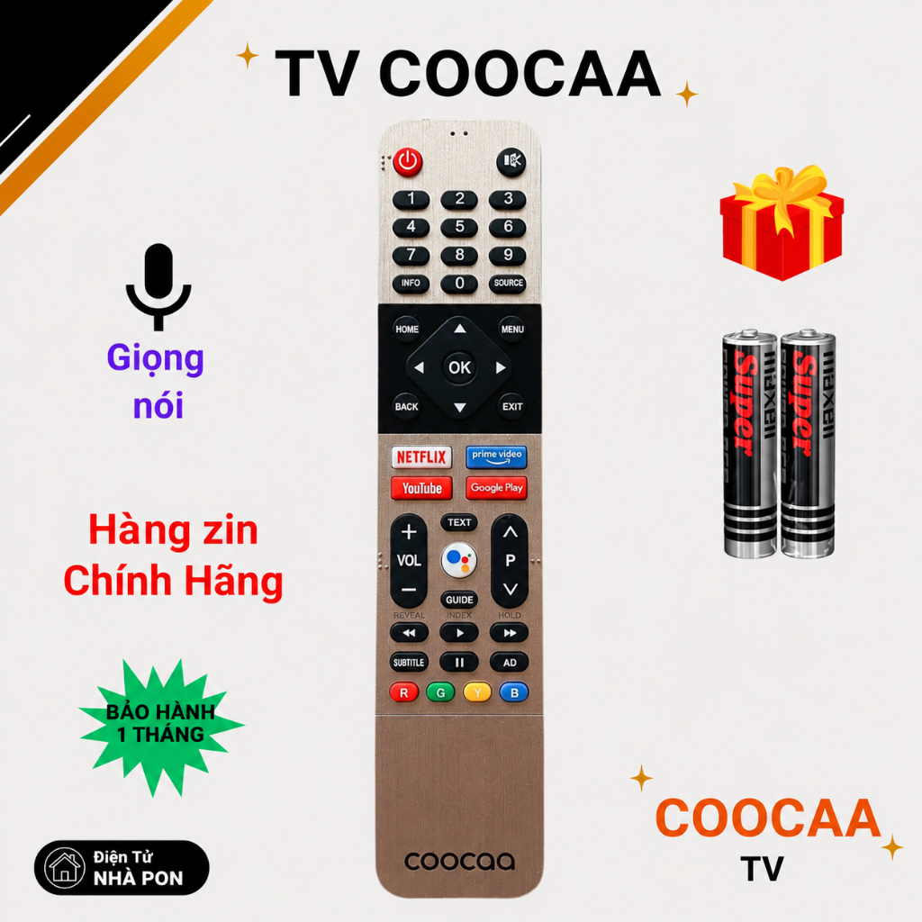 Remote điều khiển tivi COOCAA Mã 02, giọng nói, điều khiển TV COOCAA - Tặng Pin