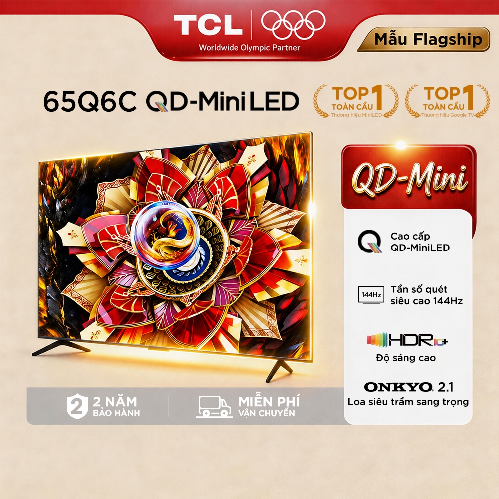 【QD-MiniLED】TCL 65 inch Premium QD-MiniLED 65Q6C, tần số quét siêu cao 144Hz, âm thanh cao cấp từ ONKYO 2.1 Lắp0đ HCM HN