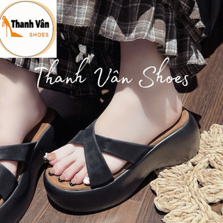 Dép bánh mì dây quai chéo cao 5phân Pu nhẹ _Thanh Vân Shoes(D0433)