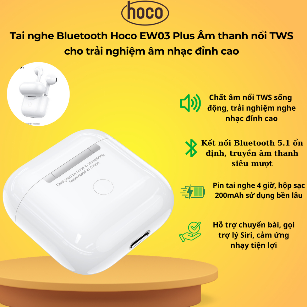 Tai nghe Bluetooth Hoco EW03 Plus Âm thanh nổi TWS cho trải nghiệm âm nhạc đỉnh cao