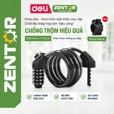 Khóa xe đạp xe máy Deli Zentor Cao Cấp - Khóa mật mã dạng 4-5 chữ số chất liệu thép A3 chống trộm an toàn