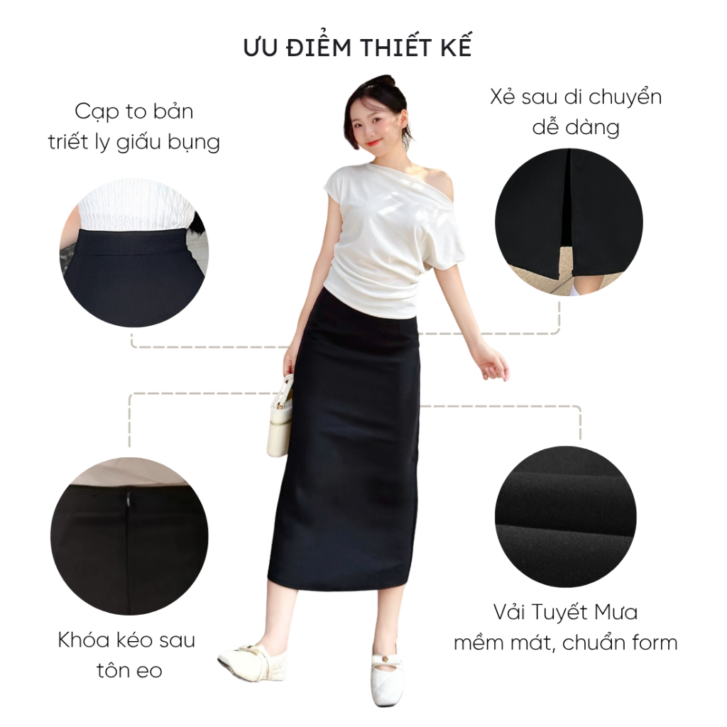 Chân váy chữ A dáng dài Mely Fashion công sở trẻ trung cạp cao tôn eo hack dáng có xẻ sau đi làm đi chơi CV59-03 | BigBuy360 - bigbuy360.vn