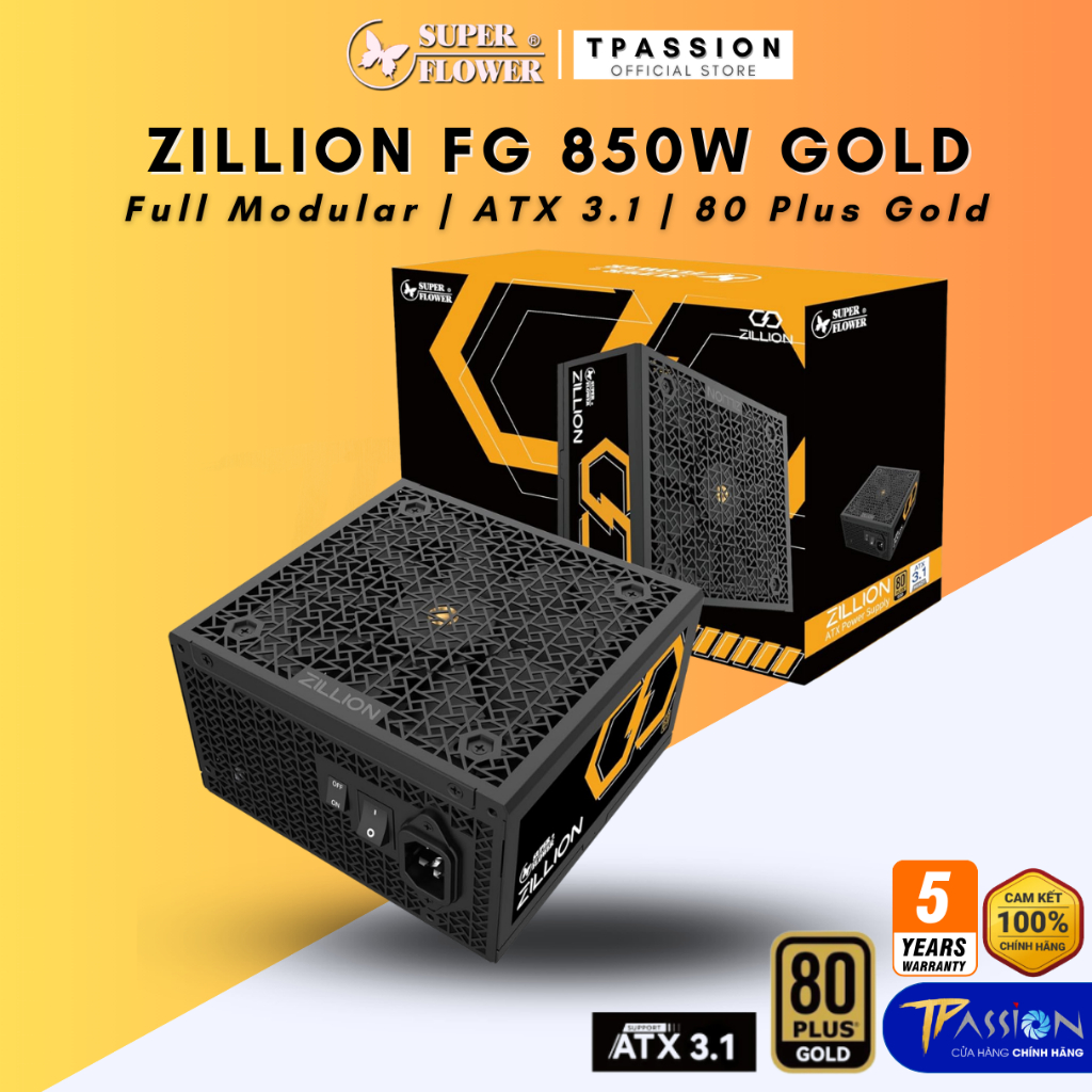 Nguồn PSU Super Flower Zillion FG GOLD 850W | Fully Modular - ATX 3.1 - 80 Plus Gold -Chính hãng