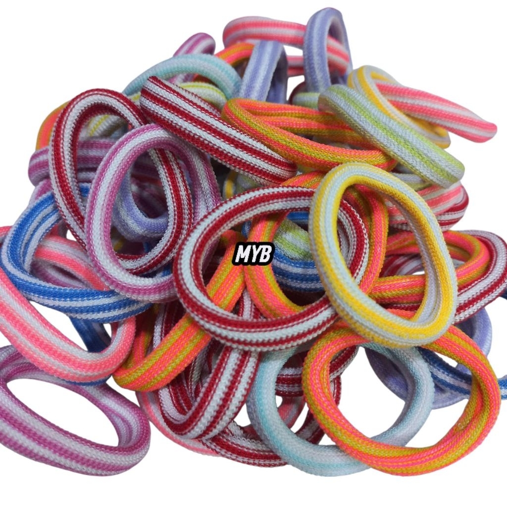 Túi 48 Dây cột tóc sọc màu cứng,ít giản (cỡ nhỏ 4cm)