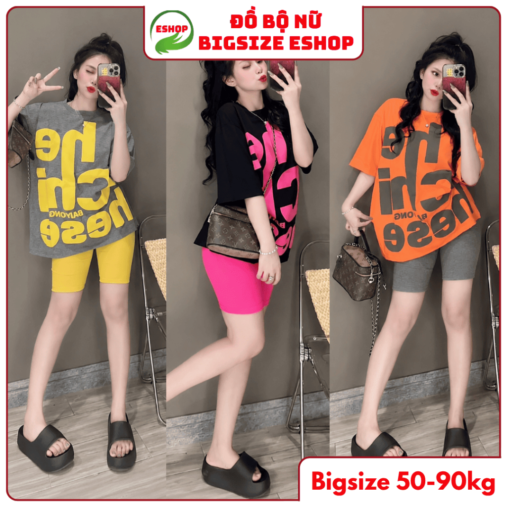 Đồ Bộ Mặc Nhà Nữ Bigsize ESHOP Quần Lửng Ngố Thun Gân Cotton Co Giãn Thể Thao Trung Niên DB48