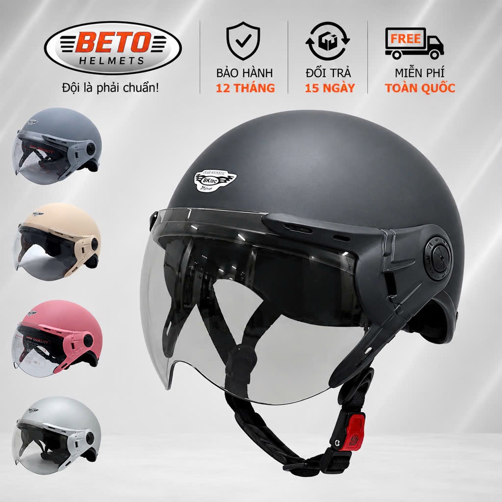 Mũ bảo hiểm nửa đầu có kính BKtec BK6 chính hãng - Nón bảo hiểm nam nữ Anfago Haley thời trang,Frees