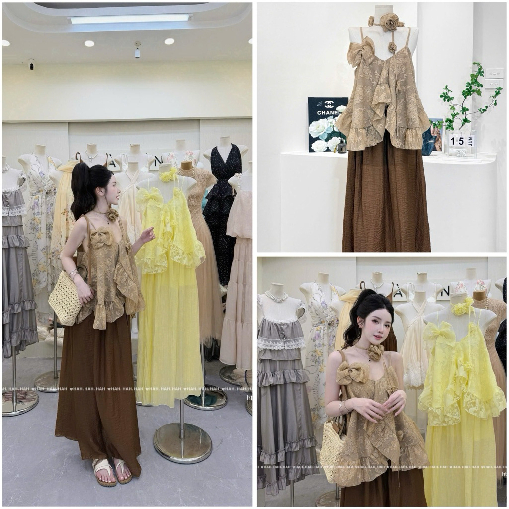 Set áo hai dây thêu hoa phối chân váy dài chuẩn style boho cá tính. Chất vải mát mẻ rủ nhẹ, diện đi 