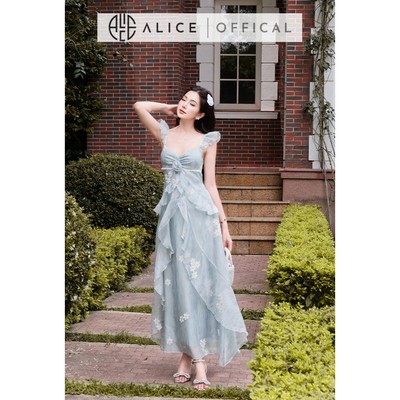 Váy Maxi Dáng Dài Alice Chất Tơ Thêu Hòa Nổi, Đầm 2 Dây Cúp Ngực Mùa Hè Phối Ren Eo Thêu V1482