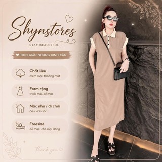 Shynstores Đầm Suông Nữ - Váy Suông Cotton Tổ Ong Cổ Bẻ Túi Eo Dáng Rộng Freeship