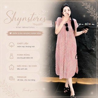 Váy sơ mi nữ Shynstores đầm sơ mi màu hồng pastel cổ cao túi ngực vải thô thoáng mát