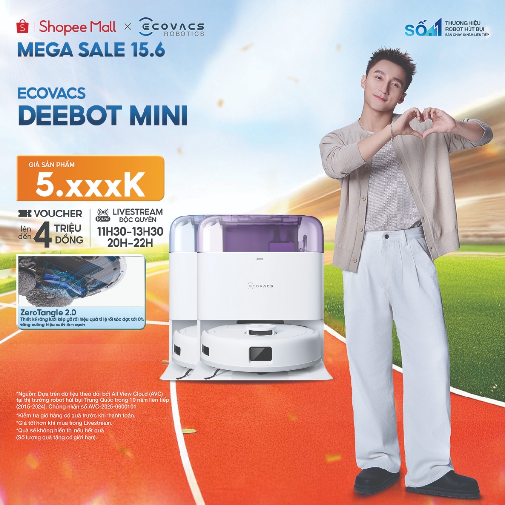 Robot hút bụi thông minh Ecovacs Deebot Mini - Lực hút 9000Pa - Dung lượng pin 3200mAh - Hoạt động 1