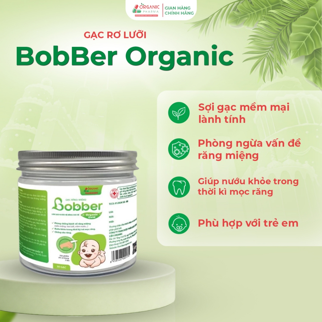 Gạc Rơ Lưỡi BobBer Organic Khô Vệ Sinh răng Miệng Rơ lưỡi Cho Bé Hộp 30 Chiếc