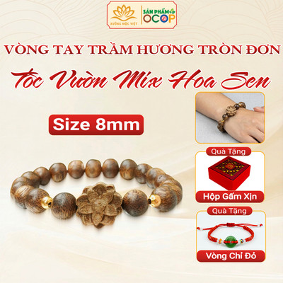 Vòng tay trầm hương hạt tròn đơn mix phụ kiện Trầm Tóc Vườn mang may mắn bình an - Xưởng Mộc Việt