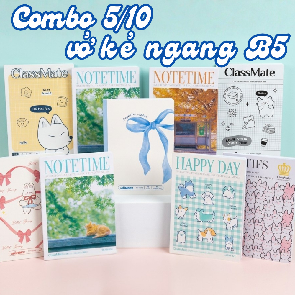 Combo 5/10 Vở Kẻ Ngang 80/120 Trang BST Travel, Note Time Tập Vở B5 Hình In Capybara Cute Ghi Chép