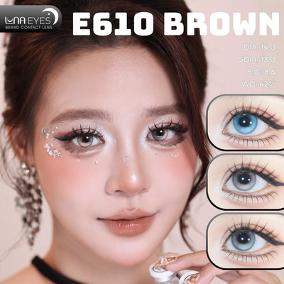 [6 tháng] Lens mắt E610 Brown màu nâu filter giọt nước, không viền, size nhỏ - thương hiệu LUNA EYES