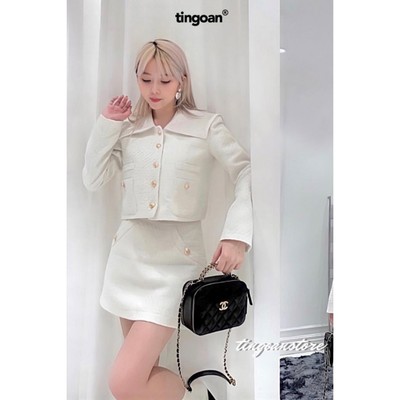 TINGOAN® - Áo khoác tweed trắng lấp lánh lửng cổ bẻ thủy thủ đính cúc đá SAILOR MOON JACKET/WH
