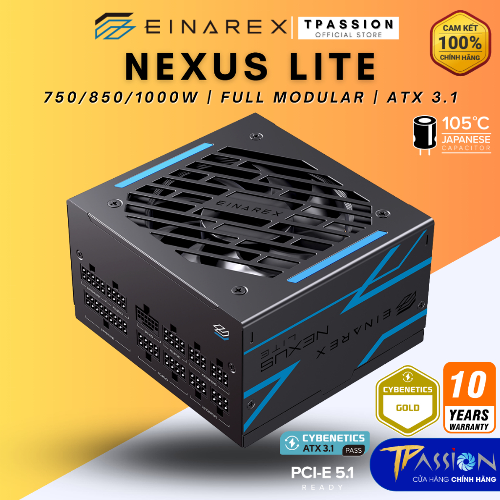Nguồn PSU EINAREX NEXUS LITE 1000W 850W 750W - Cybenetics GOLD - ATX 3.1 - Full Modular - Chính hãng