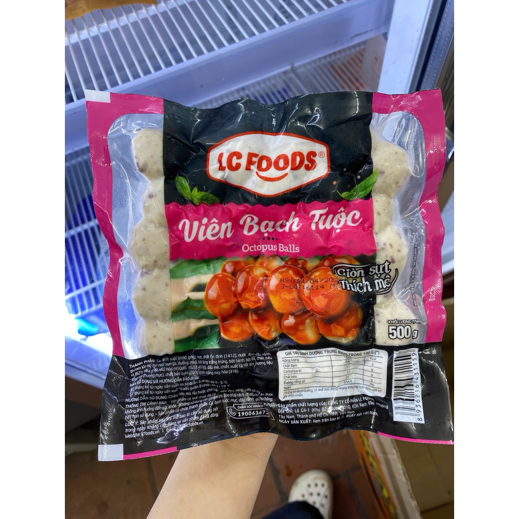 Viên bạch tuộc Lcfood 500g, viên chiên vị bạch tuộc, viên thả lẩu bạch tuộc, xiên bẩn hot hit, funfo