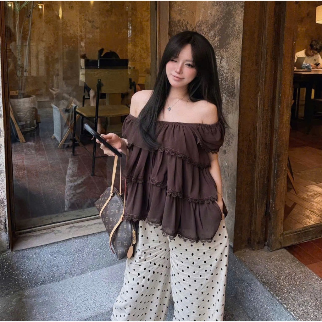 Áo Trễ Vai Kiểu Phối Tơ Nhiều Tầng Bèo Điệu Đà - Suxing