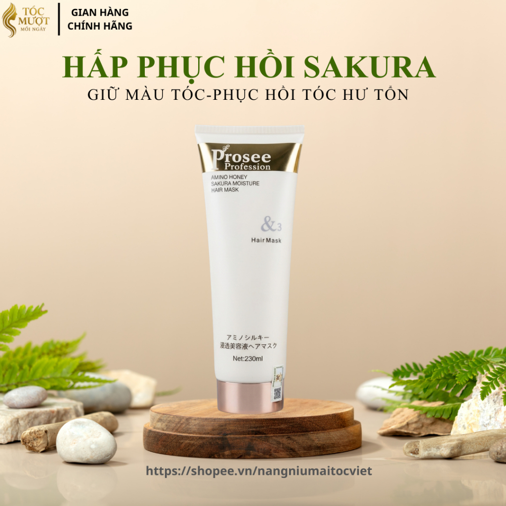 Hấp Prosee 230ml Profession Amino honey Sakura Moisture Hair Mask &3 PT1/PT2 giúp tóc mềm mượt