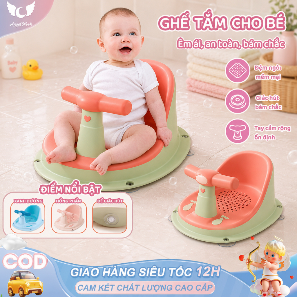 ghế tập ngồi cho bé Beige Ghế Tập Ngồi Cho Bé Tiện Lợi Giúp Bé An Toàn Khi Tắm Có giác hút