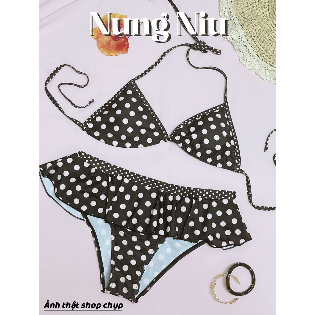 [ORDER 8-9 NGÀY] Set Bikini 2 Mảnh Chấm Bi Nâu Choco Mùa Hè