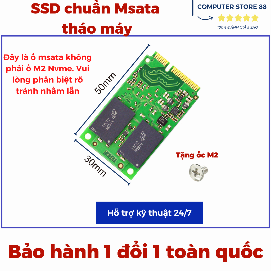 Ổ cứng SSD chuẩn Msata 120G 256G 512G cũ sức khoẻ tốt + tặng kèm ốc bắt main cho ổ cứng M.2 NVMe, Ms