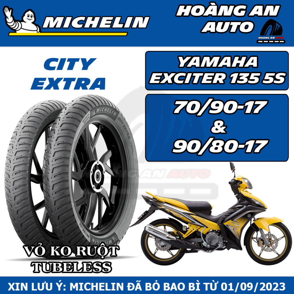 (70/90-17& 90/80-17 - CITY EXTRA) Vỏ lốp xe Michelin City Extra cho Yamaha Exciter 135 5 số có côn