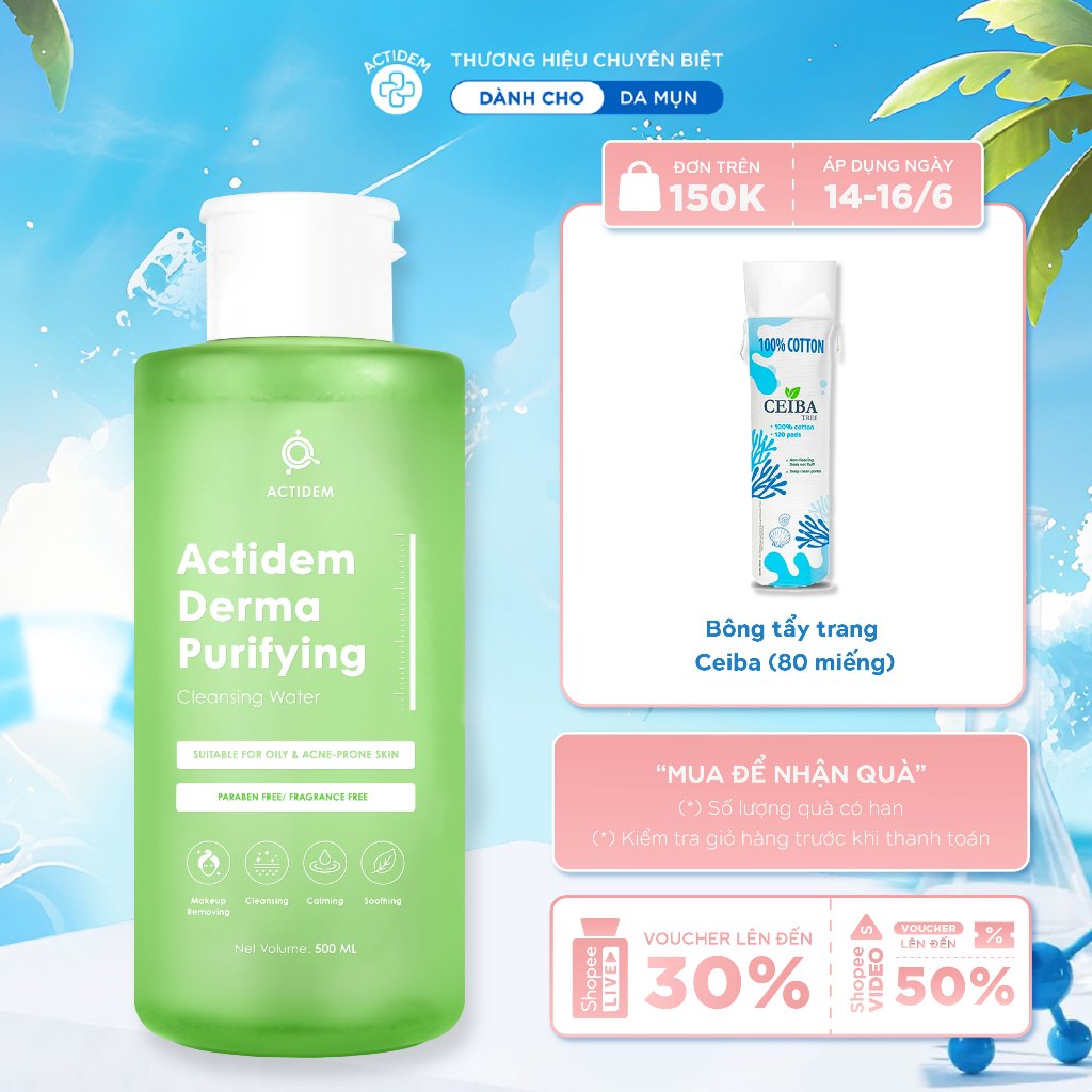 NƯỚC TẨY TRANG DÀNH CHO DA DẦU MỤN ACTIDEM DERMA PURIFYING CLEANSING WATER 500ML