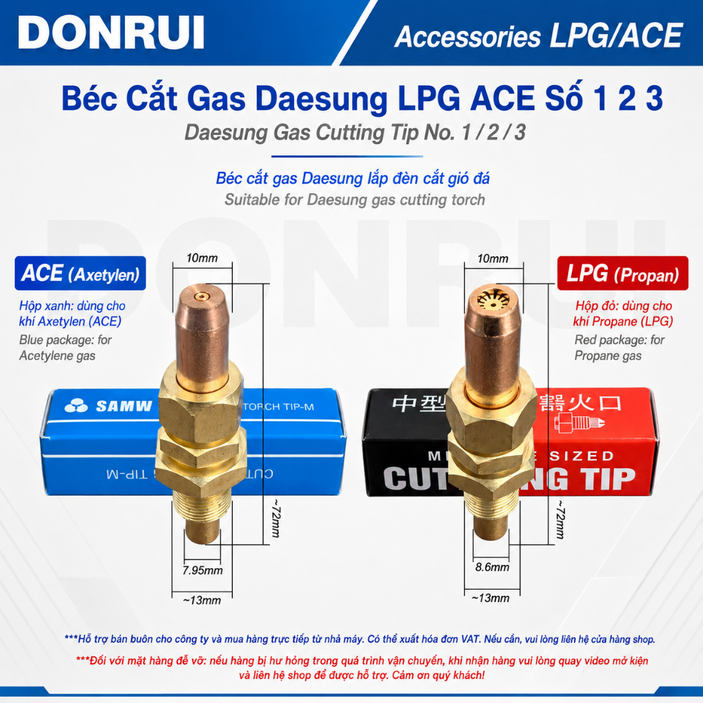 Béc Cắt Gas Daesung LPG ACE Số 1/2/3 Béc cắt gas Daesung lắp đèn cắt gió đá
