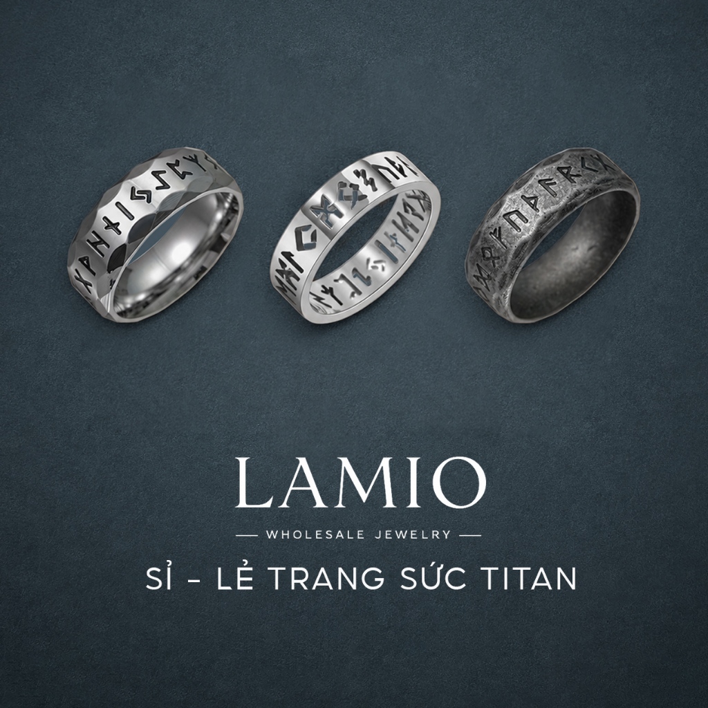 [AL6] Nhẫn nam không gỉ Viking, nhẫn ký tự Rune, nhẫn Thép Titan trang sức sỉ Lamio