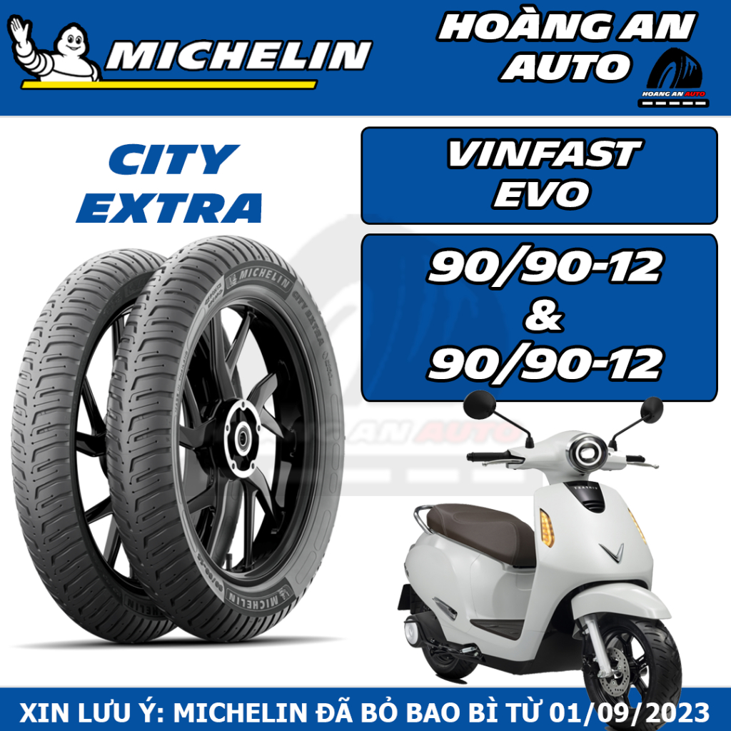 (CITY EXTRA - VINIFAST EVO) Vỏ lốp xe Michelin City Extra size 90/90-12 và 90/90-12, vỏ ko ruột