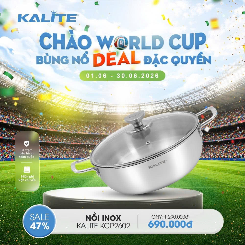 Nồi inox liền khối cao cấp đa năng KALITE KCP2602 – Size 26cm, hiệu suất bắt từ 98%