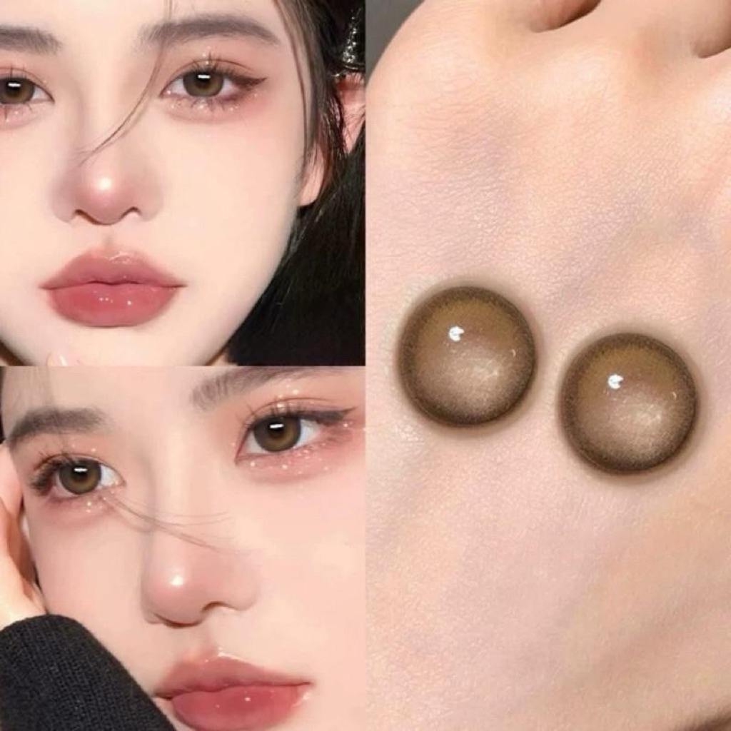 Kính áp tròng lens nâu SHIMMER BROWN size giãn 14.2MM [Giá 1 Cặp -Tặng Kèm Khay Dụng Cụ Đeo] | Bonni