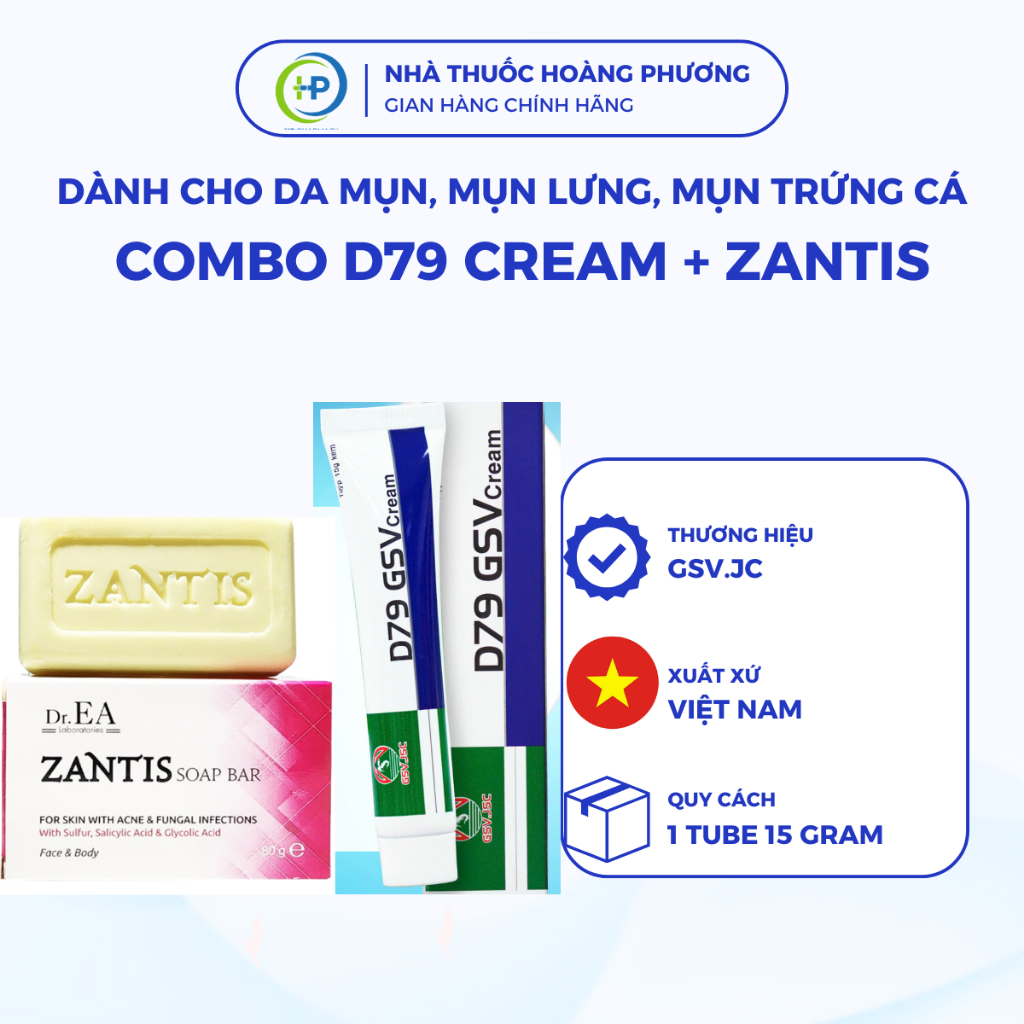 [COMBO GIẢM MỤN LƯNG] D79 Cream GSV 15g & Xà phòng ZANTIS hỗ trợ giảm mụn lưng dày sừng hiệu quả