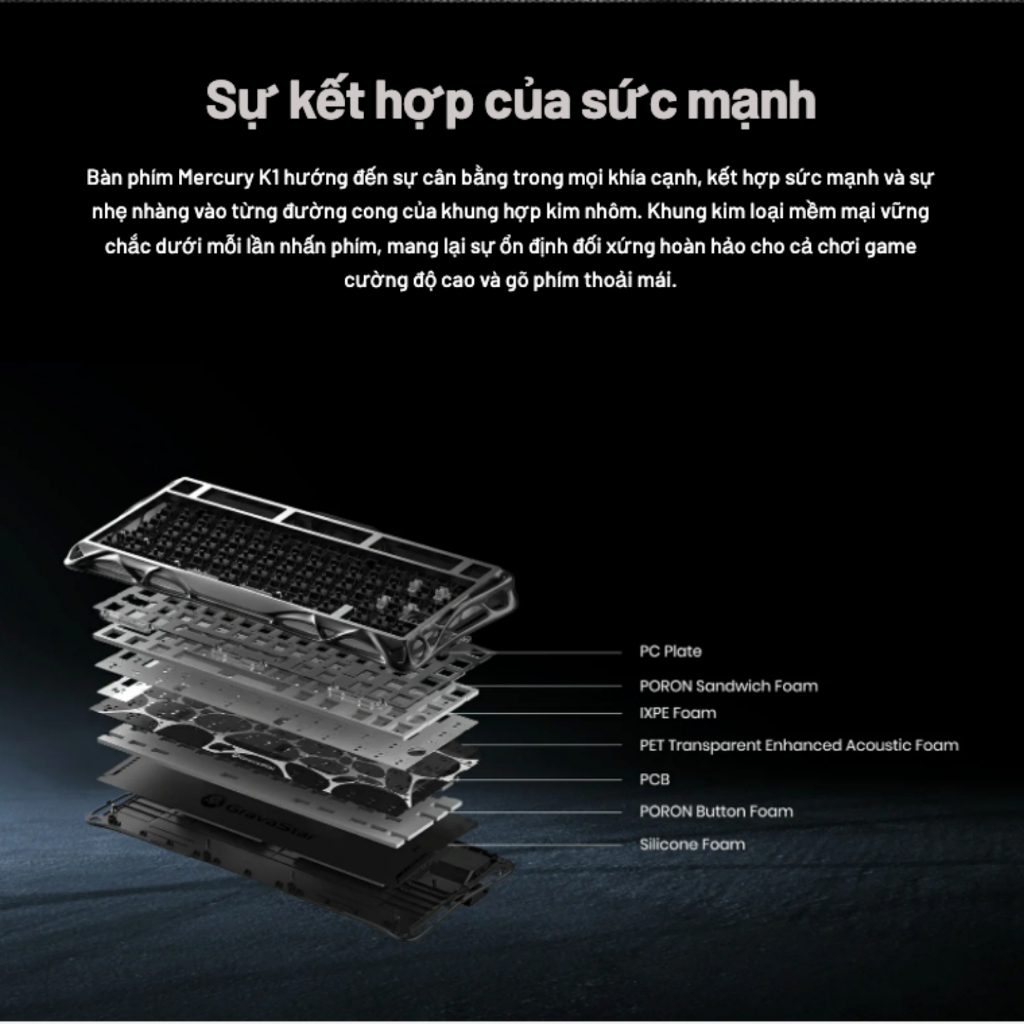 Bàn Phím Cơ GravaStar Mercury K1 Gradient Black RGB Wireless 3 Mode Hot Swap Gaming Keyboard 75% | BigBuy360 - bigbuy360.vn